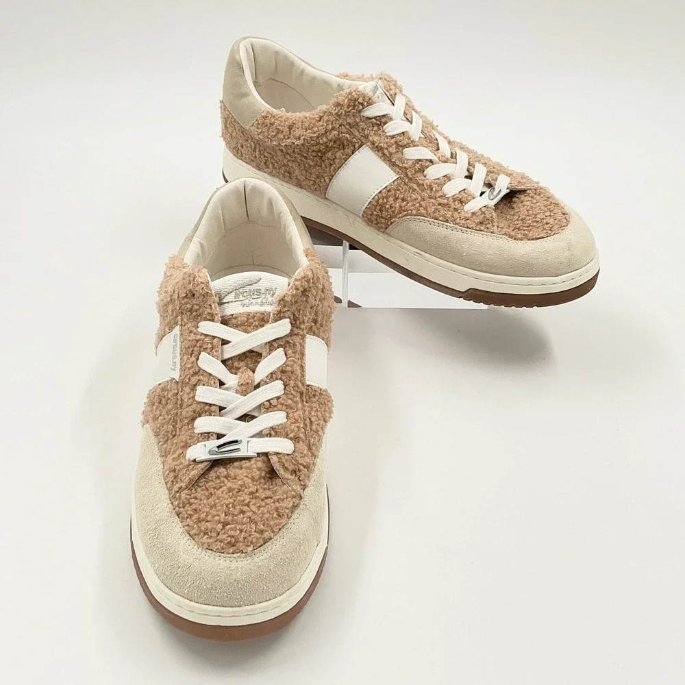 Circus NY Sam Edelman Size 12 Cozy Faux Fur Sneakers Tan White NEW Vance $90